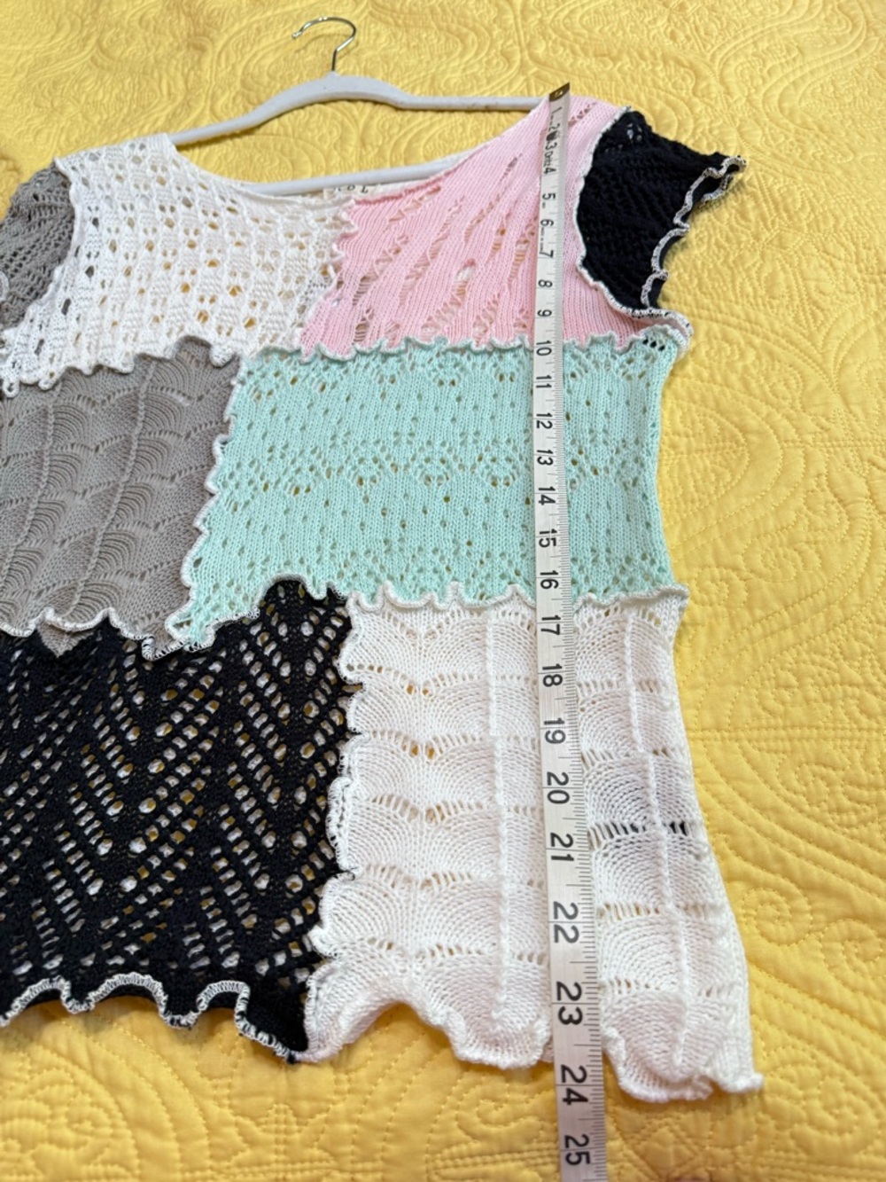 New POL M pp16-20 Patchwork Crochet Top White, Pink, Black, Gray, Green - Picture 7 of 9